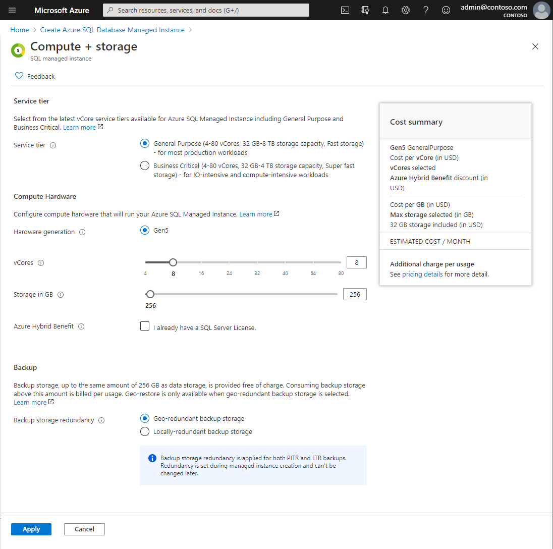 Managed instance form