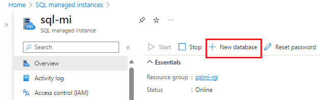 Schermopname van het maken van een nieuwe database in Azure Portal. 