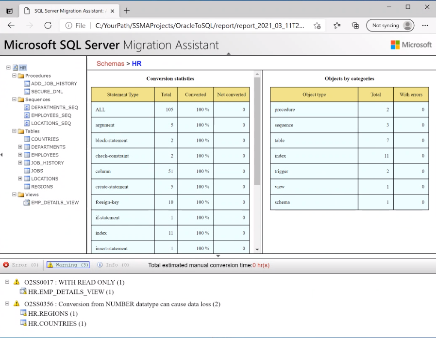 Screenshot that shows a conversion report.