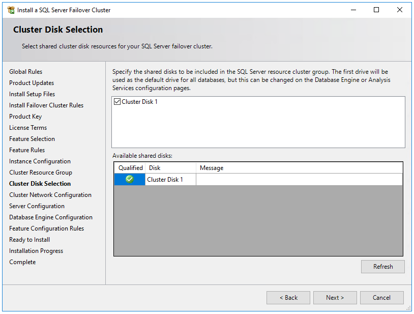 Cluster Disk Selection