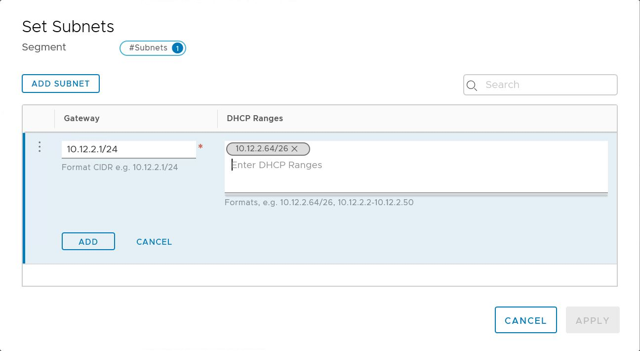 Schermopname van het IP-adres van de gateway en DHCP-bereiken voor het gebruik van een DHCP-server.