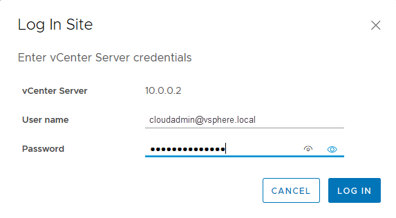 Schermopname van de referenties van vCenter Server.