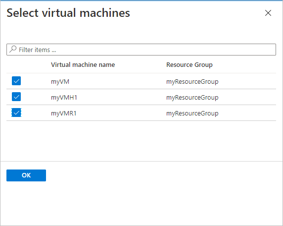 Deelvenster Virtuele machines selecteren