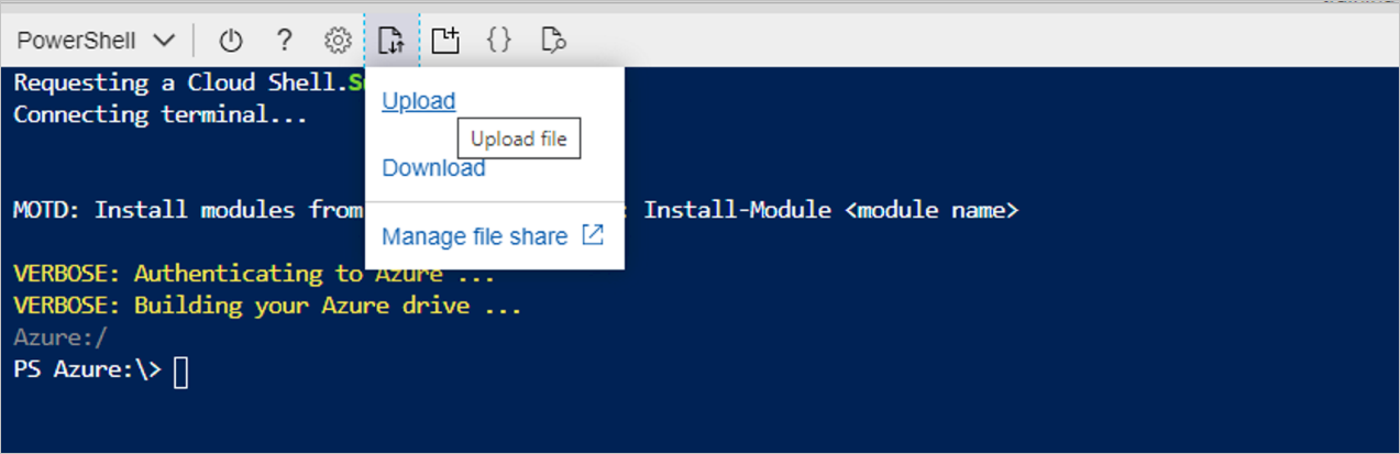 Bestand uploaden selecteren in PowerShell-venster