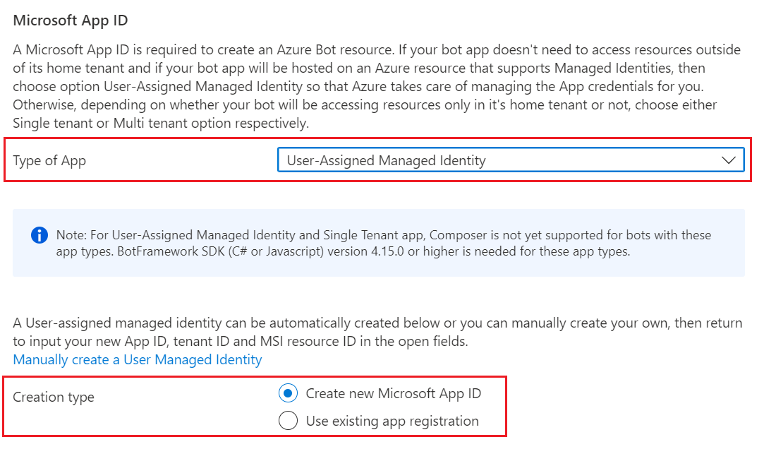 De microsoft-app-id-instellingen voor een Azure Bot-resource