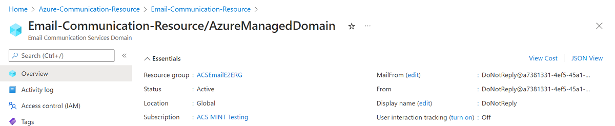 Schermopname van de overzichtspagina van Azure Managed Domain.