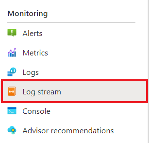 Schermopname van het navigeren naar de pagina Logboekstream in Azure Portal.