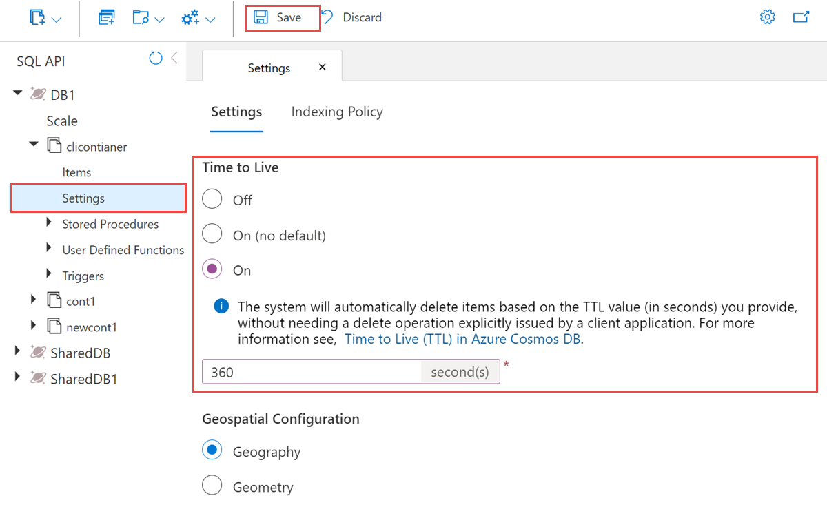 Time to Live configureren in de Azure-portal