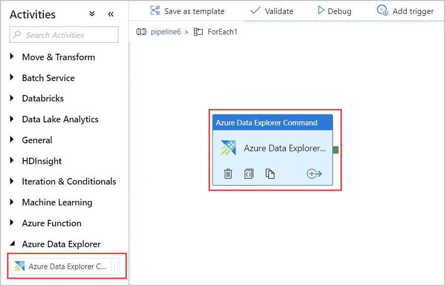 Azure Data Explorer opdrachtactiviteit.