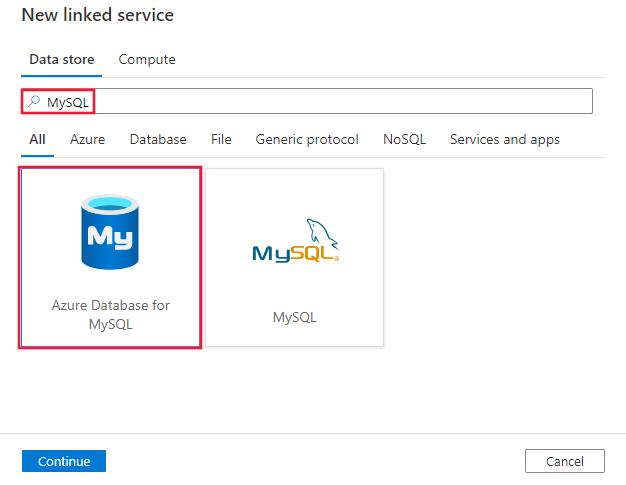 Selecteer de Azure Database for MySQL-connector.