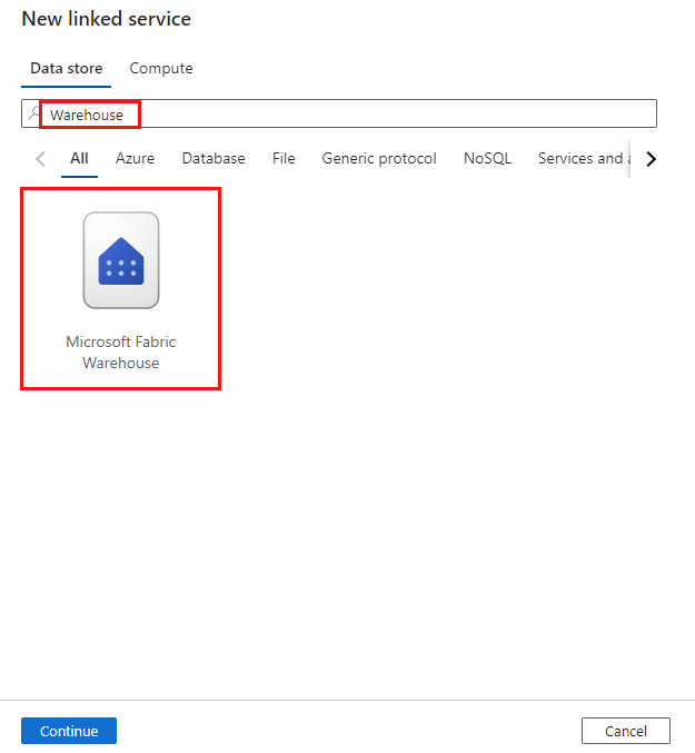 Schermopname van de microsoft Fabric Warehouse-connector.