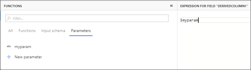 Schermopname van de beschikbare parameters op het tabblad Parameters.