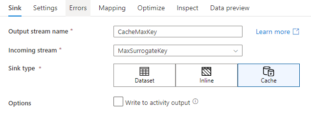 Cache-sink selecteren