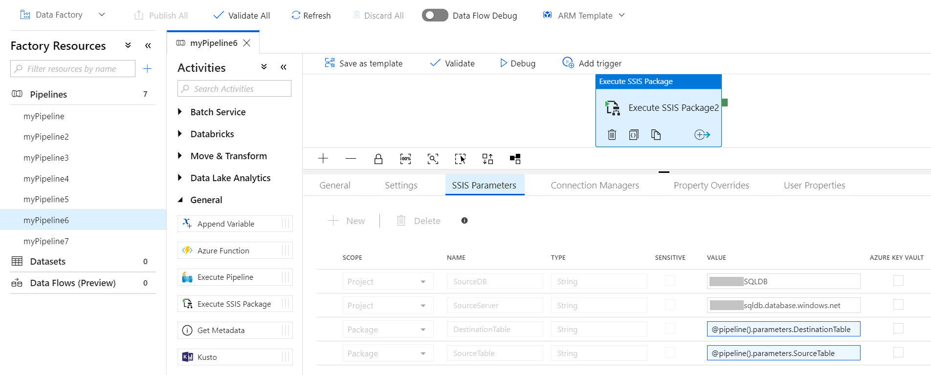 Eigenschappen instellen op het tabblad SSIS-parameters