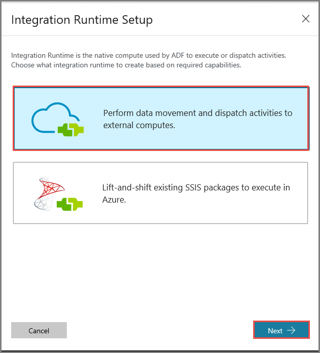 Selecteer optie Perform data movement and dispatch activities to external computes