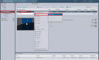 Screenshot illustrating the process of powering on a virtual device.