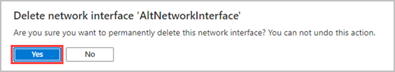 Schermopname van de melding waarin u wordt gevraagd om te bevestigen dat u een geselecteerde netwerkinterface wilt verwijderen.