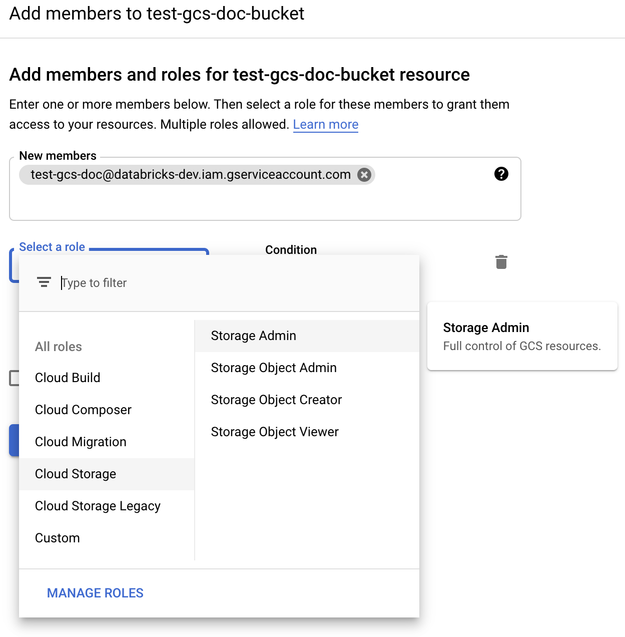 Machtigingen voor Google Bucket