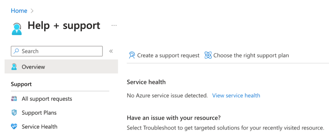 De sectie Help en ondersteuning van Azure Portal