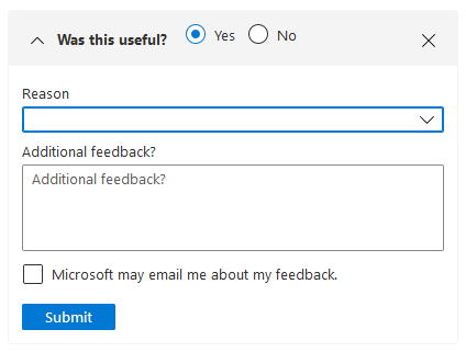 Schermopname van het venster Feedback geven aan Microsoft waarmee u de bruikbaarheid van een waarschuwing kunt selecteren.