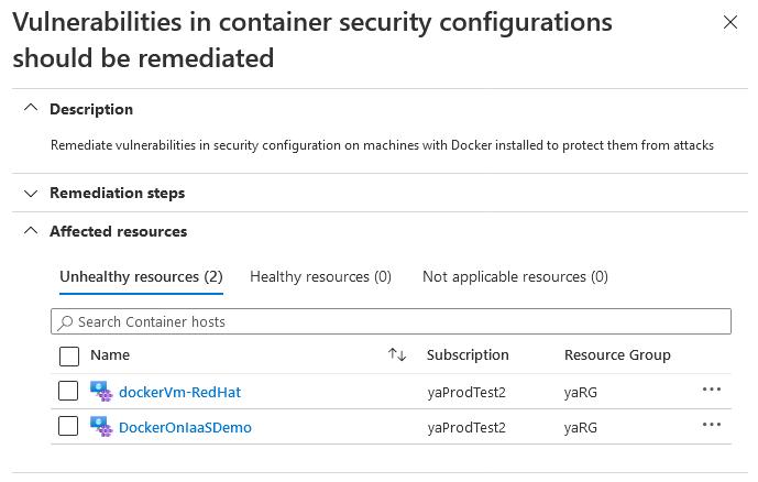 Aanbeveling voor het oplossen van beveiligingsproblemen in containerbeveiligingsconfiguraties.