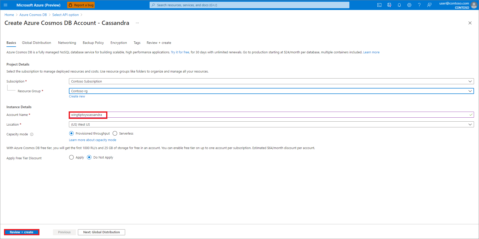 Geef uw Azure Cosmos DB-accountinstellingen op.