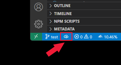 Visual Studio Code-statusbalk, met het pushpictogram gemarkeerd.