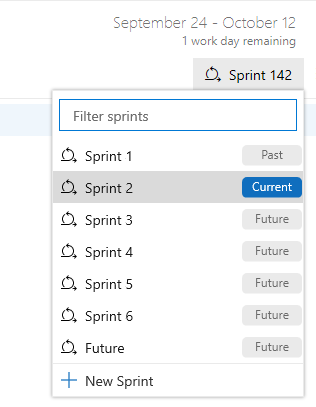 Schermopname die laat zien hoe u een sprint selecteert. 