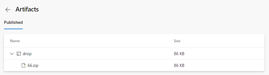 Schermopname van de koppeling gepubliceerde buildartefacten.