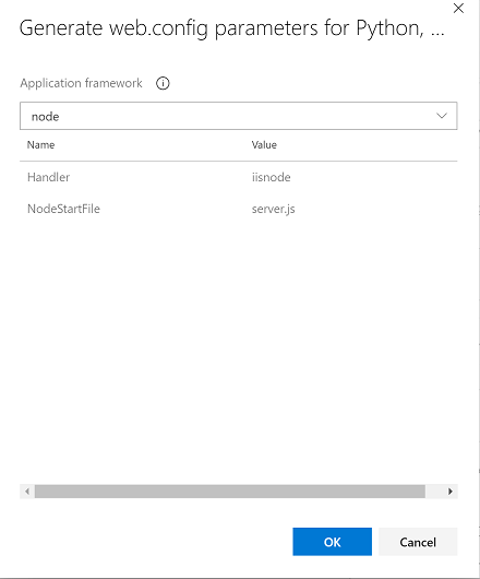 schermopname met de parameters Genereren web.config.