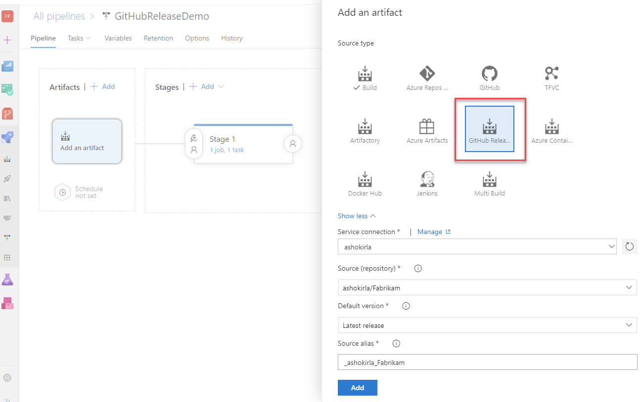 GitHub-release toevoegen als artefactbron.