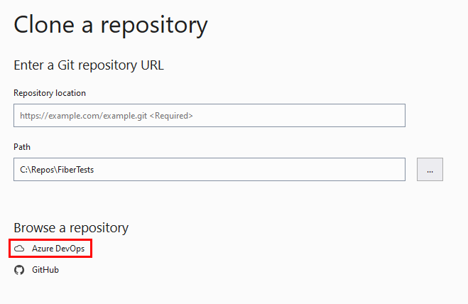 Schermopname van het venster Opslagplaats klonen in Visual Studio.