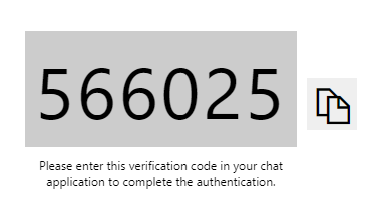 Schermopname van de verificatiecode geleverd door Azure Repos.