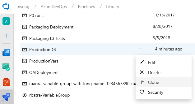 Clone variable group