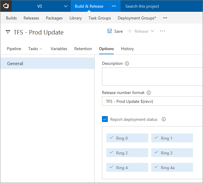 Deployment options dialog