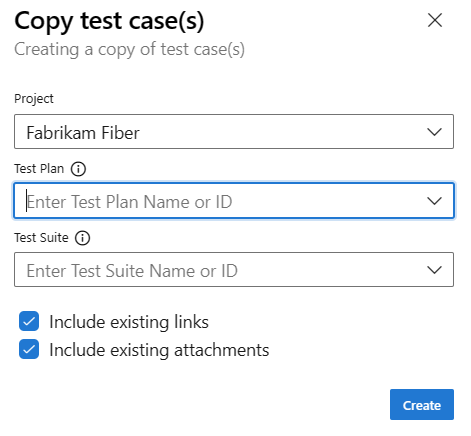 Schermopname van het dialoogvenster Testcase kopiëren.