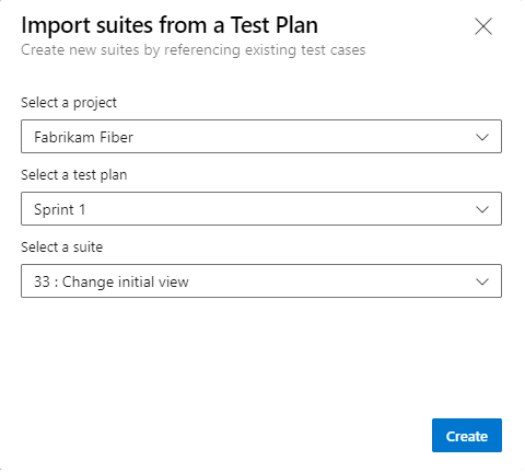 Schermopname van het dialoogvenster Suites importeren uit een testplan.