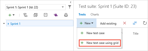 Schermopname van het maken van nieuwe testcases met behulp van het raster.