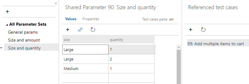 Schermopname van Azure Test Plans, Parameters Hub