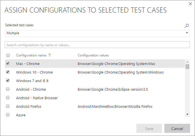 De vereiste configuraties voor een testcase instellen