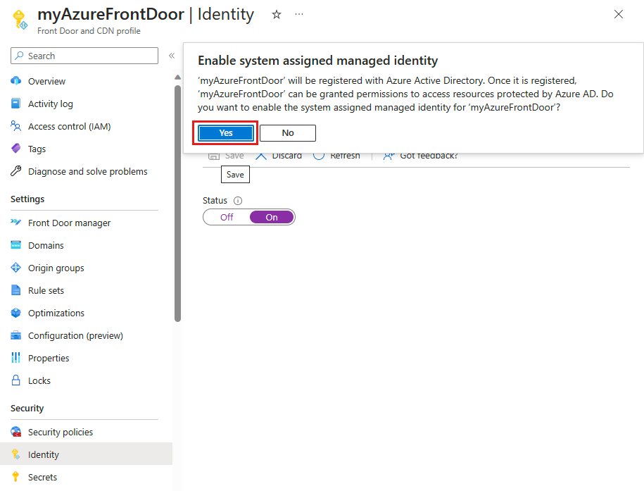 Schermopname van het bevestigingsbericht van de door het systeem toegewezen beheerde identiteit.