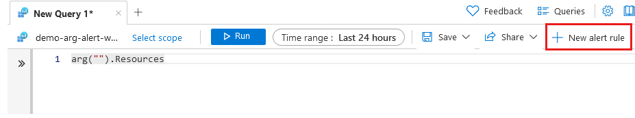 Schermopname van de pagina Log Analytics-werkruimte waarin de nieuwe waarschuwingsregel wordt gemarkeerd.