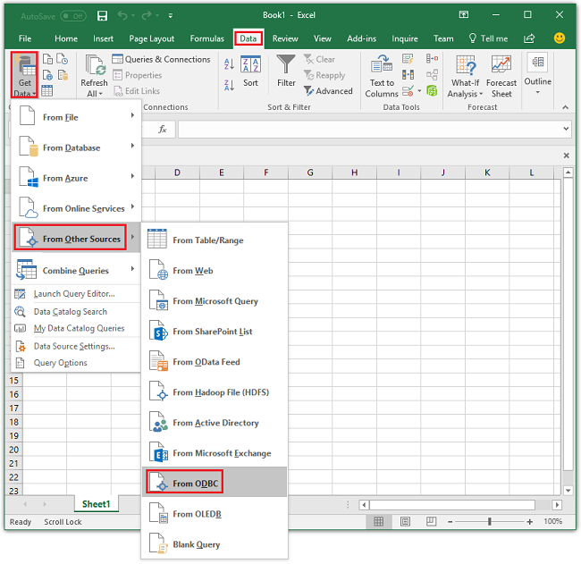 Open de wizard Excel-gegevensverbinding.