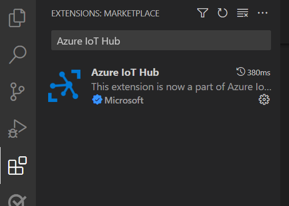 Schermopname van de zoekbalk en lijst in de weergave Extensies van Visual Studio Code.