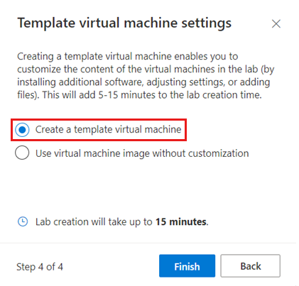 Schermopname van de pagina Instellingen voor virtuele machines van sjabloon, waarin de optie voor het maken van een sjabloon-VM wordt gemarkeerd.