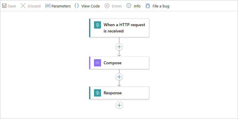 Schermopname van Azure Portal en De standaardwerkstroomontwerper met trigger en acties.