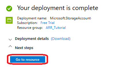 Azure Storage is aangemaakt