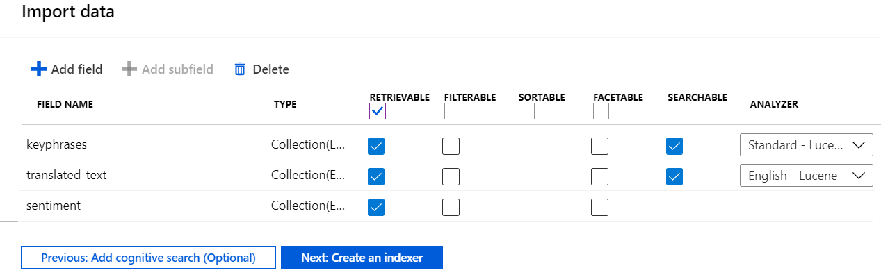 Schermopname van de indexdefinitie