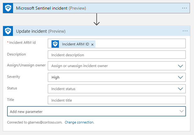 Schermopname van een voorbeeld van een eenvoudige updatestroom voor een incidenttrigger.