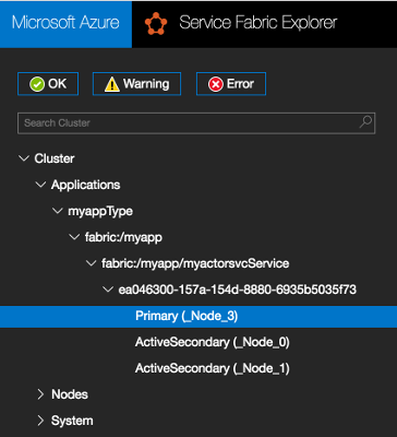 Zoeken naar de primaire replica in Service Fabric Explorer